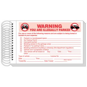 Warning You're Illegally Parked Violation Book