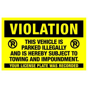 Parking Violation Stickers - Violation (Vehicle Parked Illegally)